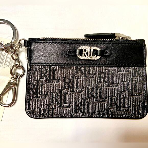NWT MSRP$159 LAUREN RALPH LAURENMonogram Jacquard Zip Card Case